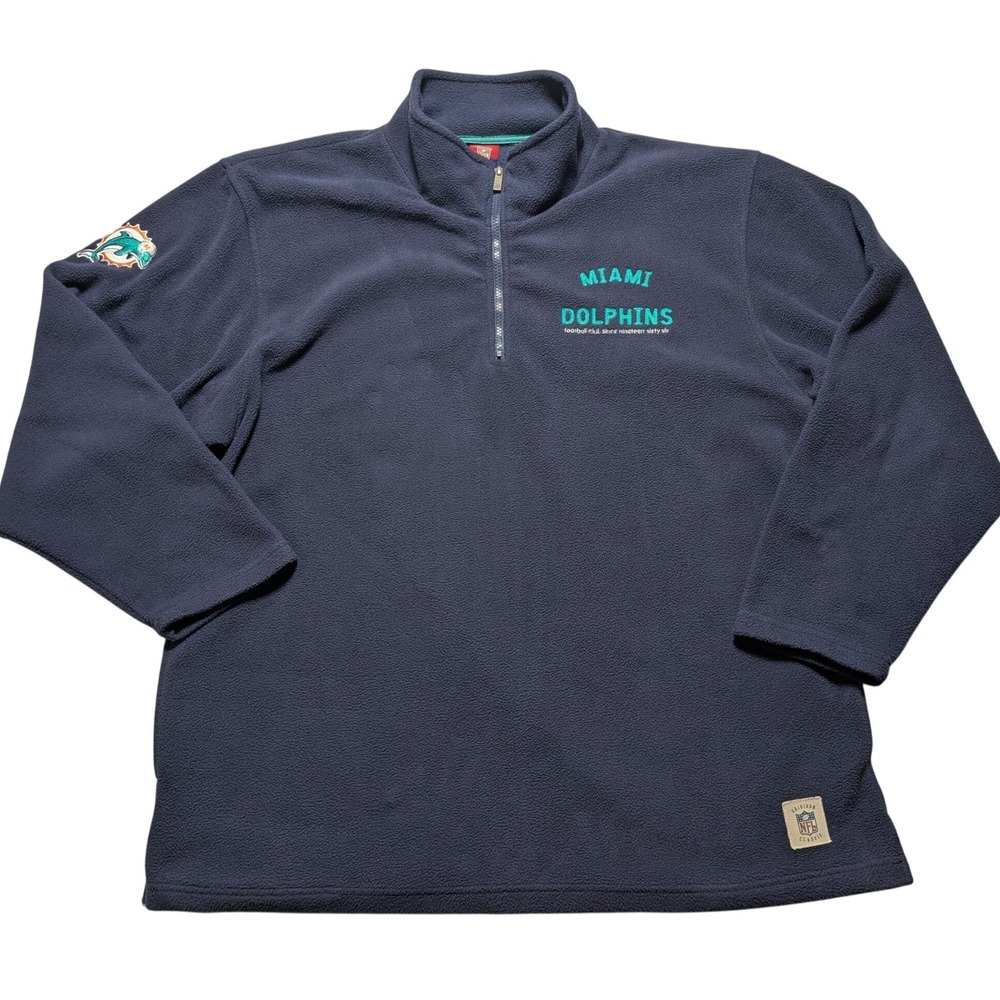 VTG Reebok Miami Dolphins NFL Gridiron Classic 1/4 Zip Fleece Pullover Men 2XL?